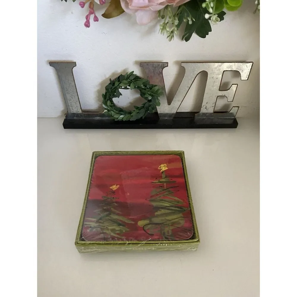Rock Flower Paper 4 Coasters Abstract Cool Contemporary Christmas Tree 4